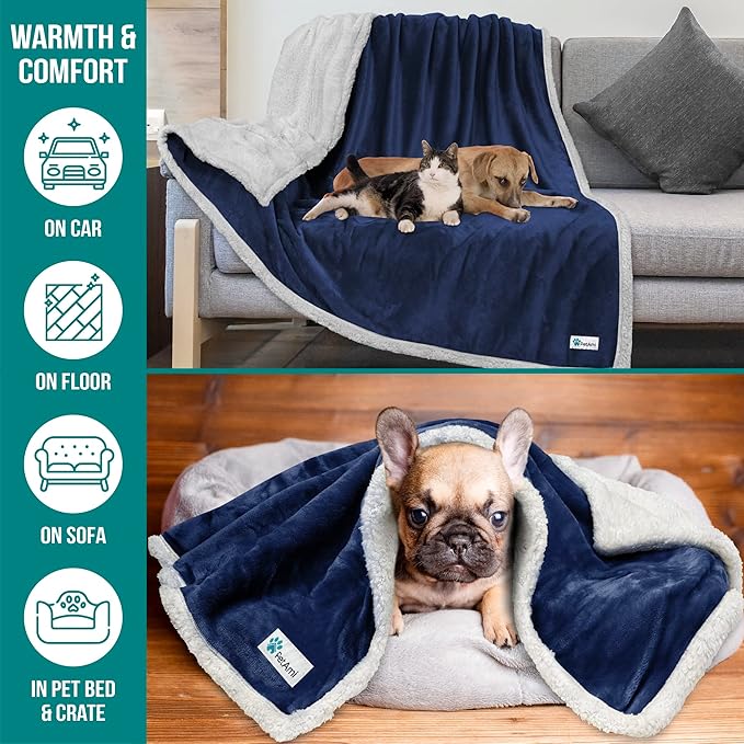 PetAmi Dog Blanket for Medium Large Dogs, Pet Bed Blanket Cat Puppy Kitten, Fleece Furniture Couch Cover Protector Sofa Car, Soft Sherpa Dog Throw Plush Reversible Washable, 40x60 Blue