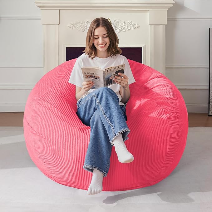 Homguava 4FT Bean Bag Chair for Adults,Teardrop Bean Bags Big Beanbag Chair with Memory Foam Filled and Ultra Soft Removable Corduroy Cover for Living Room, Bedroom (Pink)