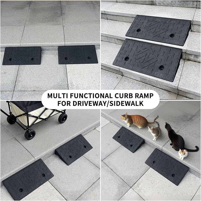2.8" Rise 2pack Rubber Curb Ramps for Wheelchair Threshold Driveway Doorway Shed, Truck Car Motorcycle Bike Cart Lawn Mowers Angled Step Entry in Ramp, 7000lbs Heavy Duty Powersports Loading Ramp