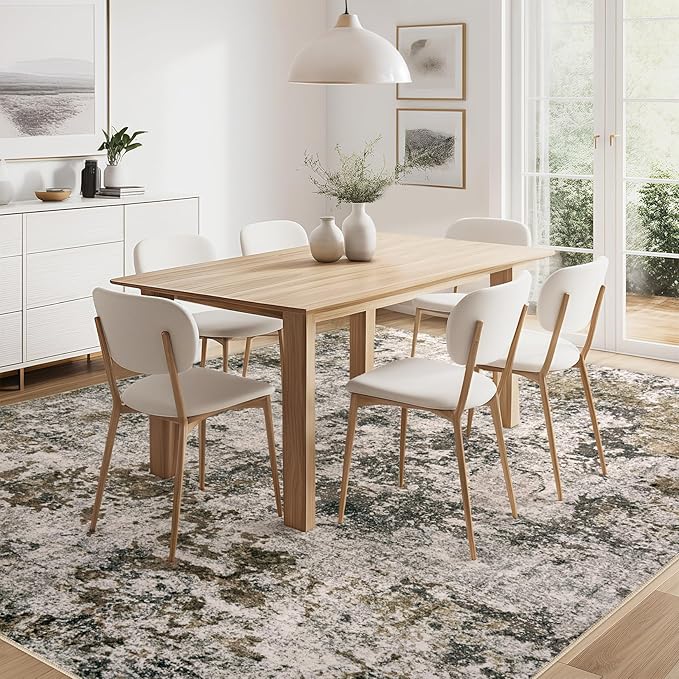 Area Rugs for Living Room: 10x12 Abstract Washable Rug Large Soft Stain Resistant Non-Slip Backing for Bedroom Dining Room Indoor Home Office Carpet for Kids Pet Friendly Families - Dark Brown