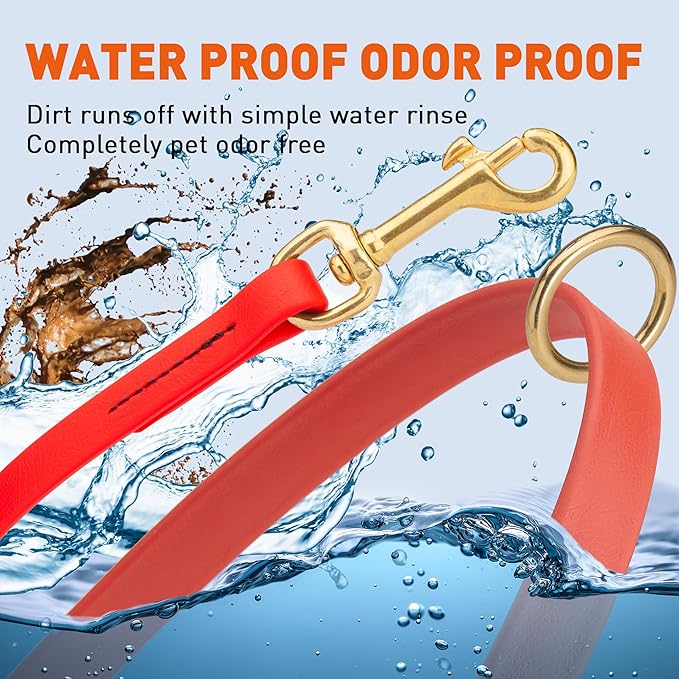 Viper Biothane K9 Working Dog Leash Waterproof Lead for Tracking Training Schutzhund Odor-Proof Long Line with Solid Brass Snap for Puppy Medium and Large Dogs 6ft, Cherry Red
