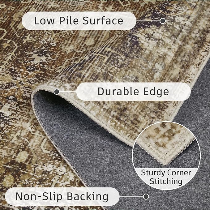DCX Washable 6x9, Kid & Pet Friendly with Rubber Back Non Slip, Stain Resistant Vintage Rug for Living Room, Bedroom, Home Office, Soft Low Pile Large Farmhouse Distressed Carpet, Brickred