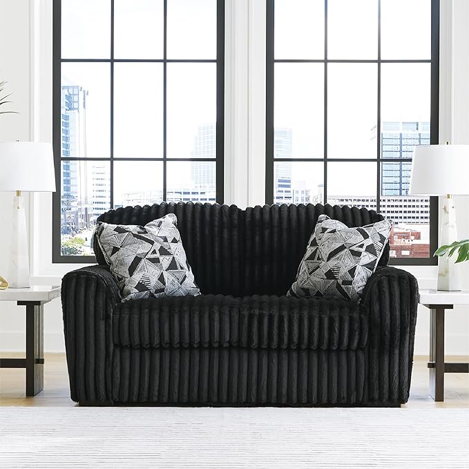 Signature Design by Ashley Midnight-Madness Modern Anti Sage Loveseat with Reversible Cushions, Black