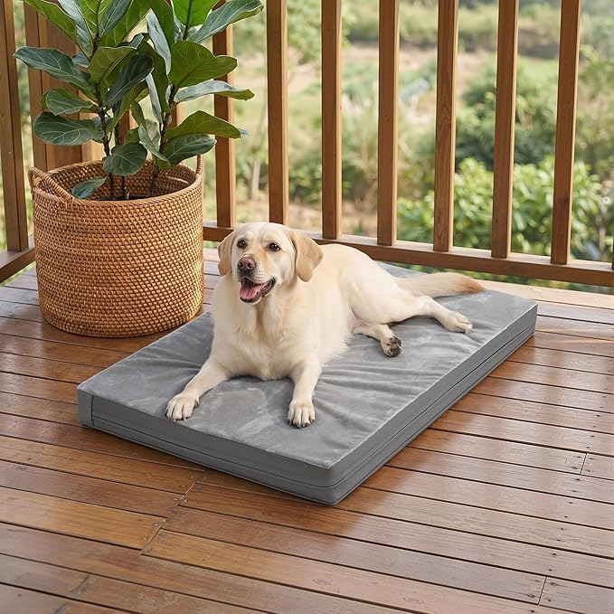 Waterproof XL Dog Beds Large Sized Dog, Outdoor Orthopedic Washable Crate Pad 42 inch, Extra Large Foam Pet Bed with Durable Removable Cover Reversible, XLarge Anti-Slip Kennel Pads, 41"x27", Gray