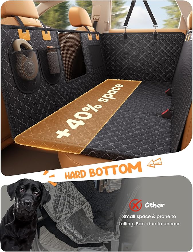 Lamicall Dog Car Seat Cover for Back Seat - [Upgraded Anti-Ripped] Back Seat Extender for Dogs Hard Bottom, Waterproof Dog Hammock for Car with Mesh Window, Pet Backseat Protector SUV & Small Truck L