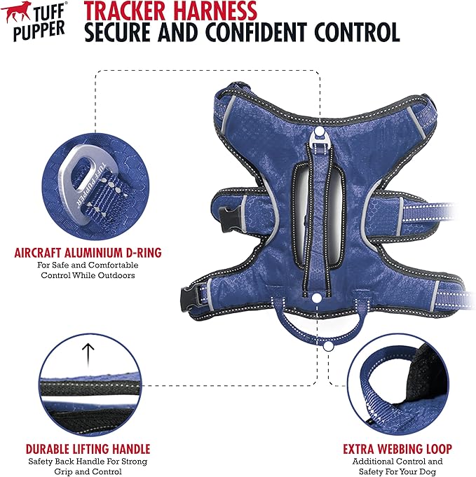 Tuff Pupper Escape Proof No Escape Dog Harness | 5 Point Adjustable Fit Harness for Dogs | Padded Dog Harnesses | Handle Dog Lift Harnesses