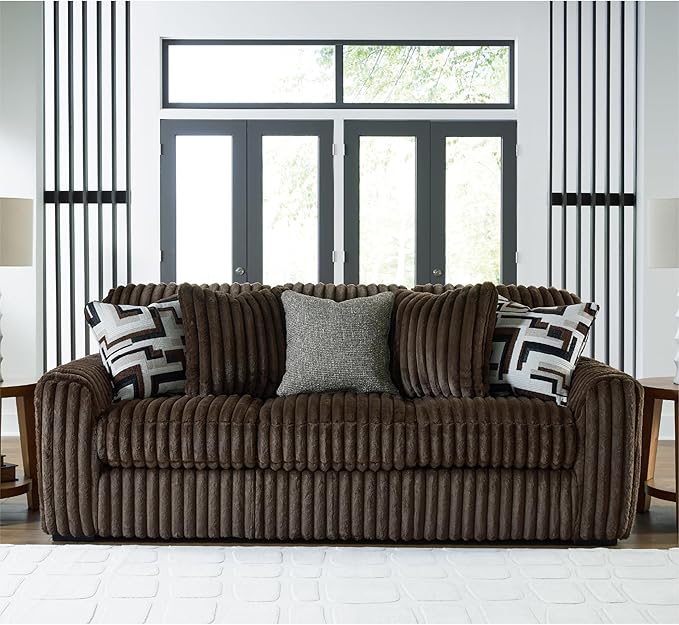Signature Design by Ashley Midnight-Madness Modern Anti Sage Sofa with Reversible Cushions, Dark Brown