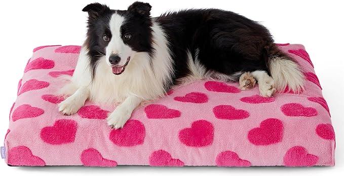 LE SURE Large Dog Beds-Thick Shredded Chopped Foam Pet Bed Indoor Valentine's Day Gift for Pets,Washable Cute Modern Fuzzy Plush & Anti Slip Bottom,Lover Hearts