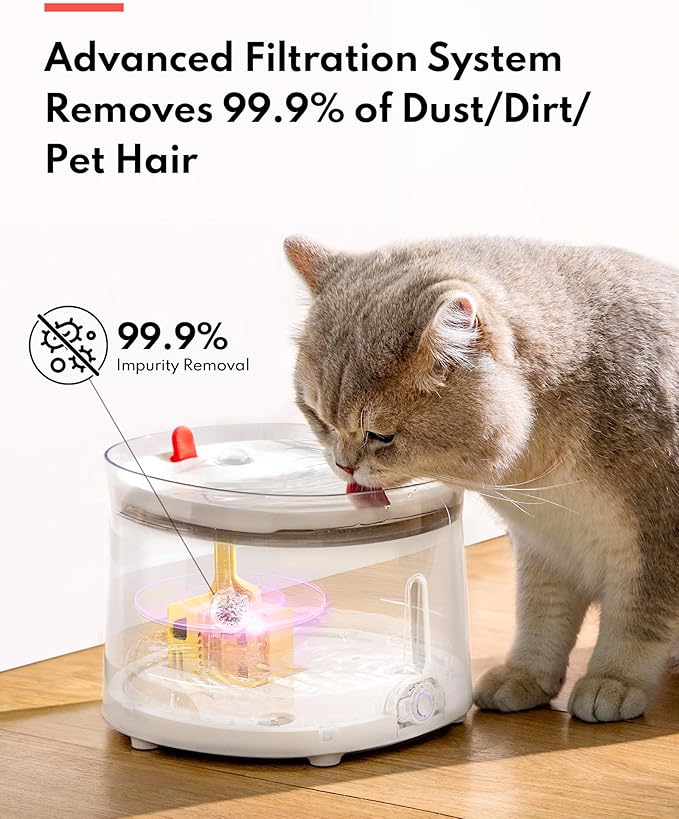 Homerunpet Cat Water Fountain Porcelain-Tray, Wireless Self-Cleaning Pump, Ultra Quiet 20dB Pet Water Dispenser for Cats and Dogs, Easy-to-Clean 2L/68oz with Smart LED and 4-Stage Filtration