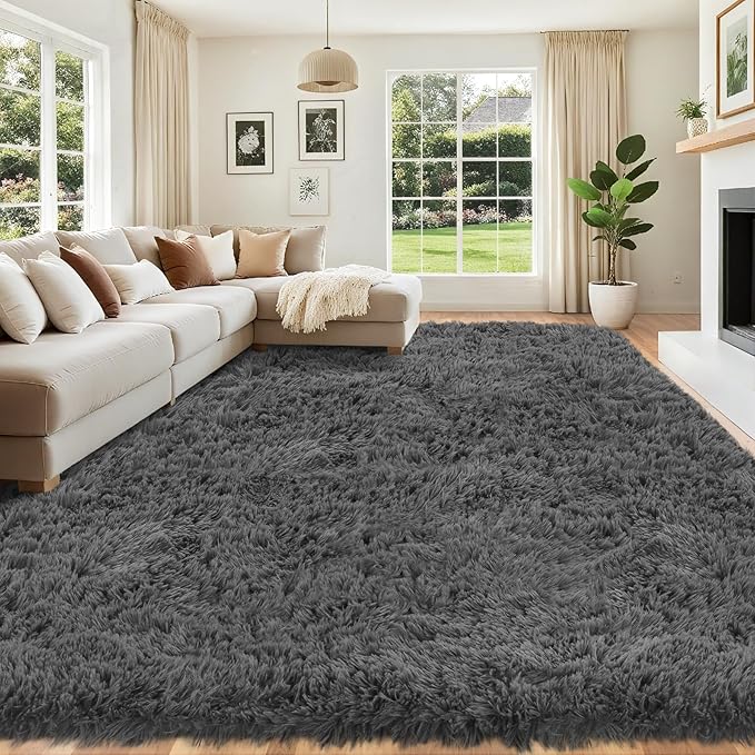 8x10 Area Rug for Living Room: Ultra Soft Fluffy Rug Modern Large Thicked Shag Rug for Bedroom Non Slip Indoor Fuzzy Carpets for Girls Kids Room Nursery Dorm Home Decor Grey