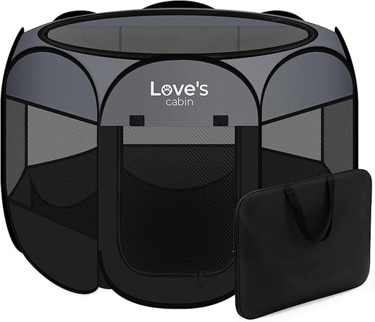 Love's cabin Pet Puppy Dog Playpen, Medium Dog Tent Crates Cage Indoor/Outdoor, Portable Playpen for Cat, Foldable Pop Up Dog Kennel Playpen with Carring Case, Removable Zipper Top, Dark Grey