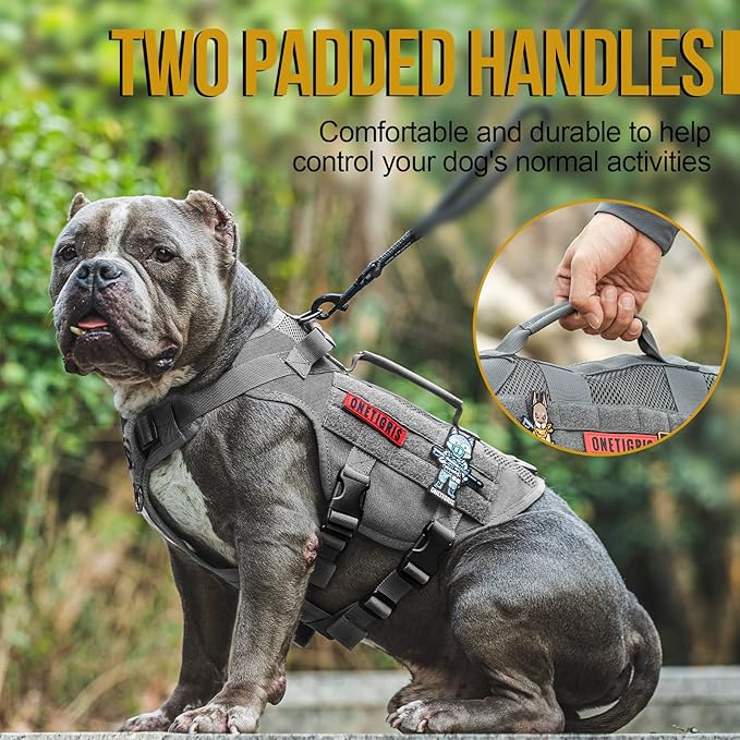 OneTigris Tactical Dog Harness for Small Dogs, No Pull Small Dog Vest Harness with Handles Breathable Military Dogs Molle Vests, Harness for Walking Hiking Training (Grey, XS)