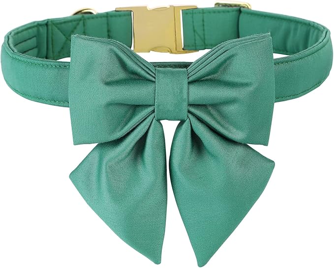 Maca Bates Jade Green Dog Collar with Cute Solid Sailor Bow Tie for Medium Girl Boy Dogs,Adjustbale Durable Breakaway Soft Collars with Bowtie for Female Male Puppy,Pet with Metal Buckle