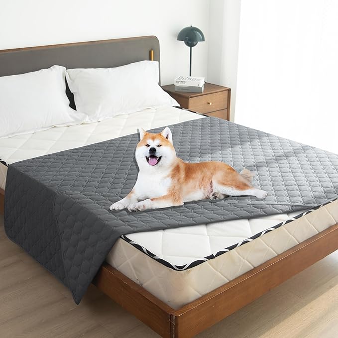 gogobunny 3X Stronger Waterproof Pet Blanket, Scratch Proof Furniture Protector for Dogs Cats, Reversible Cover 68x82 Inch, Dark Grey