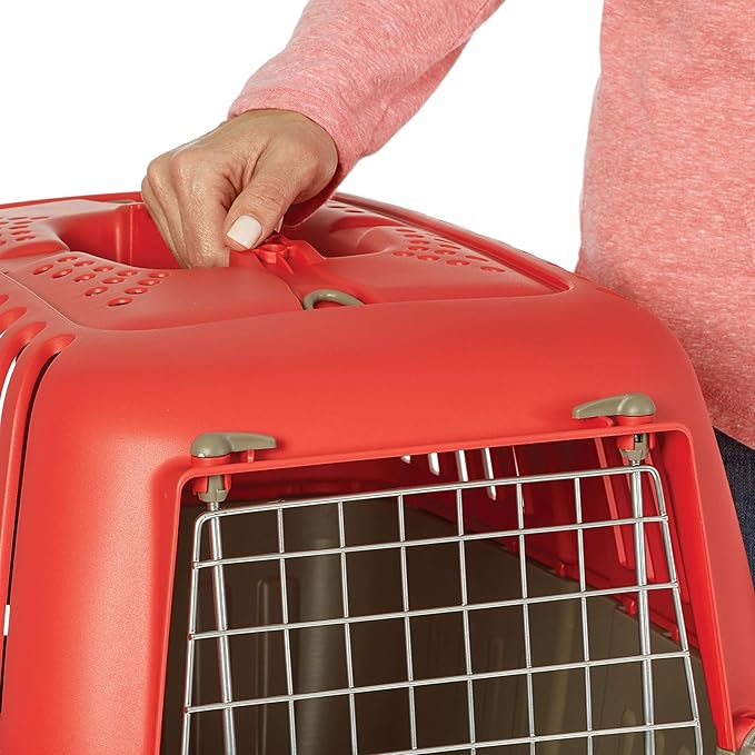 MidWest Homes for Pets Spree Travel Carrier ??Hard-Sided Dog & Cat Carrier, Small Pet Travel Crate with Handle, Ventilated Design, Easy Assembly, 24-Inch, Red