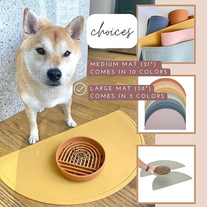 Should We Go? - Waterproof Silicone Pet Food Mat - Non-Slip, Spill-Proof Feeding Mats for Floors, Raised Edge Design, Easy-to-Clean, Rubber Mat for Dog & Cat Bowls, 28" Across x 14" Deep, Large-Spruce