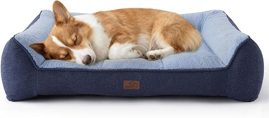 Bedsure SupportMax Orthopedic Dog Bed Medium Size Dog - Extra Thick Supportive Medium Dogs Beds with Waterproof Washable Cover, Comfort Pet Bed Sofa with Soft Sherpa and Nonskid Bottom, Blue, 35"