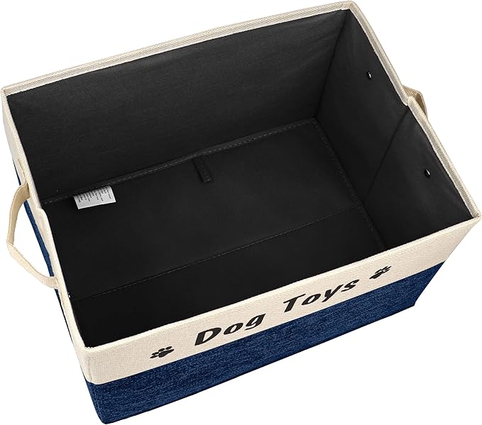 PET ARTIST Dog Toy Basket, Foldable Dog Toy Bin Box for Living Roon Area, Collapsible Storage Basket with Comfortable Handles for Pet Coat, Accessories, Navy Blue, 15"x11"x9"