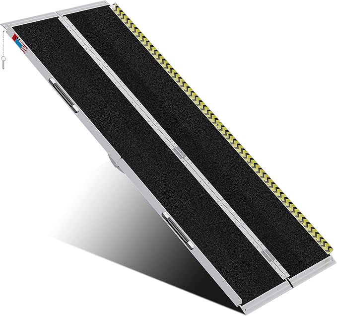 Portable Wheelchair Ramp 7FT, Anti-Slip Aluminum Folding Portable Ramp, Wheelchair Ramps for Home, Weight Capacity Up to 800 LBS, with Transition Plates Above and Below, Loading Dock Plates