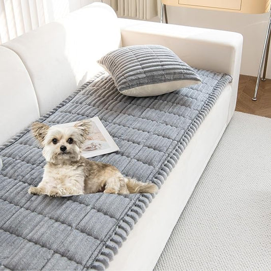 Faux Fur Plush Dog Couch Cover 3D Stripe Fuzzy Sofa Cover Non-Slip Fluffy Dog Bed Cover Pet Blanket Sofa Couch Furniture Protector for Puppy Large Dog Cat (Light Grey,31"x70")