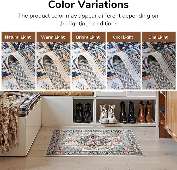 Lessymo Washable 2×3 Small Area Rugs for Entryway Bathroom, Soft Kitchen Rug Non-Slip Carpet Indoor Door Mat for Floor, Vintage Boho Low Pile Rugs for Entry Bedroom Nursery Home Decor, Orange/Blue