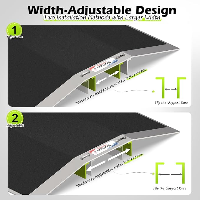 27.6"L×1.6"H Bridge Threshold Ramps for Doorways, Fits 2.8–5.1" Wide Thresholds with Adjustable Support Bars, Non-Slip Aluminum Wheelchair Ramps for Home Steps, Sliding Door Ramp for Wheelchair