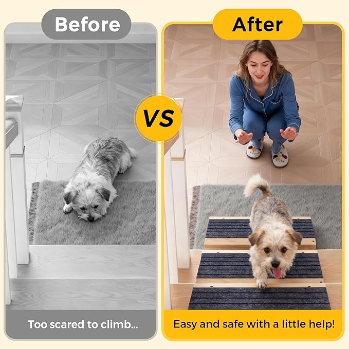 COZIWOW 6 PCS Dog Ramp for Stairs, Non-Slip | Sturdy | Wooden Dog Stairs Pet Ramp for Small Medium Dogs Cat, Pet Steps Stair Wedges Assist for Injured & Older Pets, Gentle Slope Step Stairs(6)