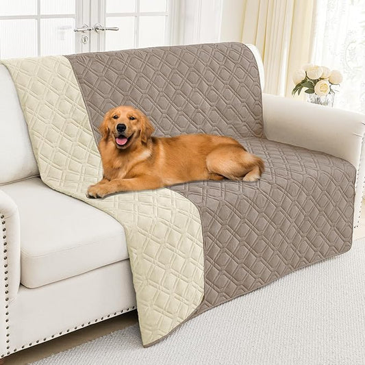 Smiry Reversible Waterproof Couch Covers for Sofa, Washable Dogs Pet Couch Covers for 3 Cushion Sofa Pet Friendly, Water Resistant Furniture Protector Slipcover, Geometric (68"x82", Taupe/Beige)