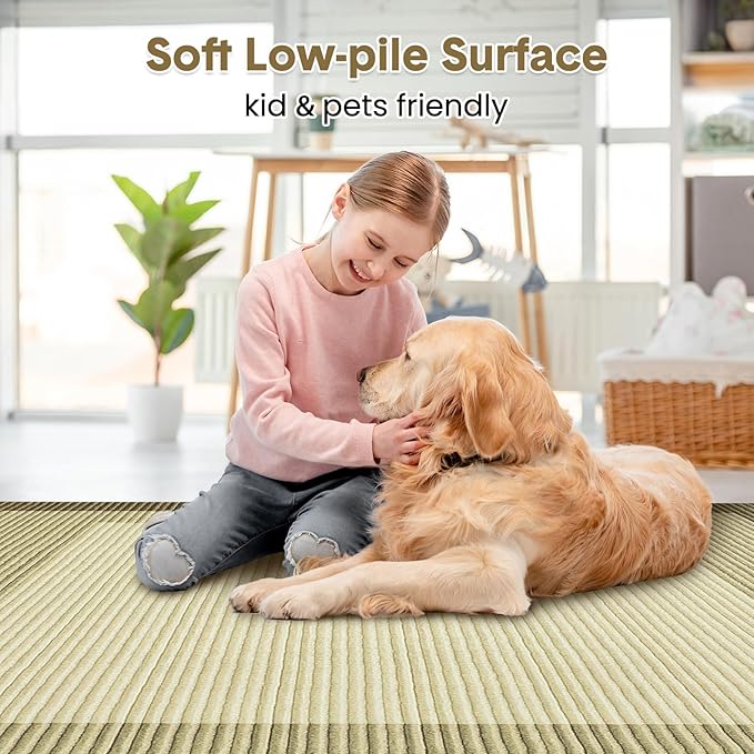 GarveeHome Area Rugs 10x13 Living Room Rug, Machine Washable Rug Large Modern Bordered Rug Soft Carpet Bedroom Non Slip Stain Resistant Neutral Solid Border 10x13 Carpet for Farmhouse Brown