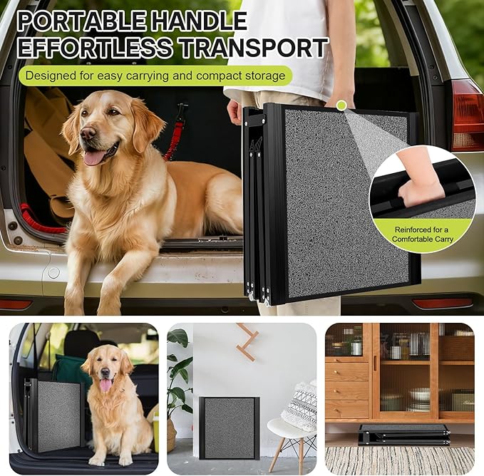 ?윎?윆'' & ?윇?윃" Wide Dog Ramp for Large Dogs, Holds 250LBS & Gentle Slope for Joint Care - Dog Car Ramp with Upgrade Non-Slip Surface - Portable Folding Pet Ramps for Senior Pets Enter into SUV, Truck