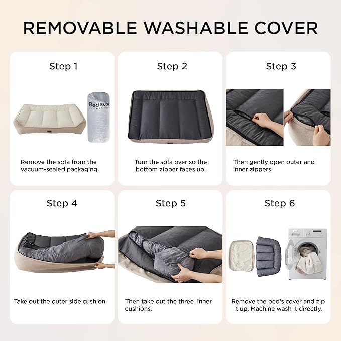 Bedsure SupportMax XL Pro Orthopedic Dog Beds Large Sized Dog - Extra Thick Supportive Dogs Couch with Waterproof Washable Cover, Extra Large Comfort Pet Sofa with Soft Sherpa & Nonskid Bottom, Beige