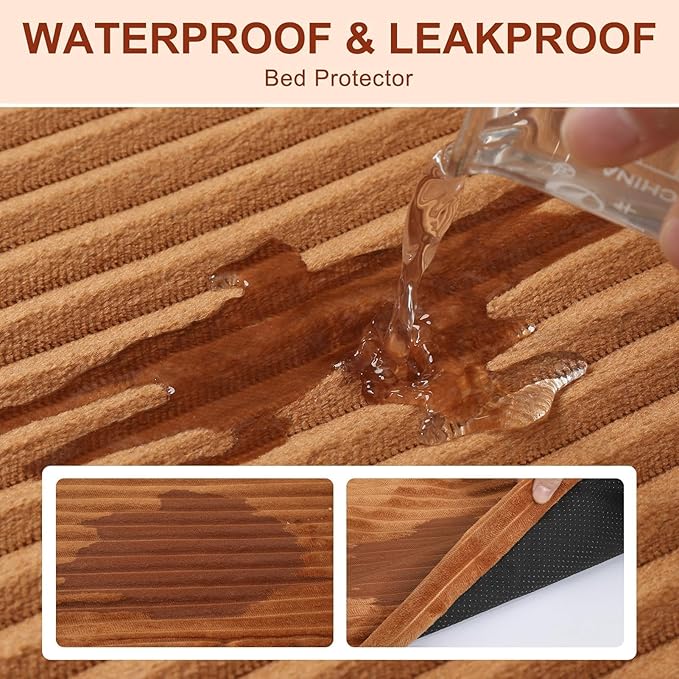 BEAUTYZOO Waterproof Dog Bed Cover Replacement Washable, Soft Plush Dog Bed Covers Removable with Zipper, Antislip Noiseless Ped Hair Pee Resistant Bedding Liner for Puppy Cat, 36 * 23inch, Brown L
