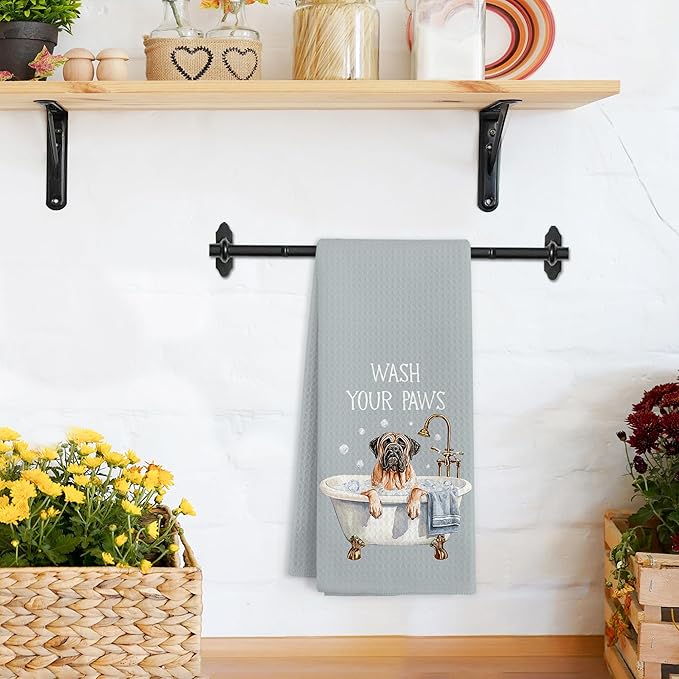 Funny Mastiff Dog Hand Towels for Bathroom, Wash Your Paws Hand Towels, Dogs Themed Decorative Dish Tea Towel for Kitchen Bathroom Decor, Mastiff Gifts for Women Men Dog Lovers, 16x24 Inch