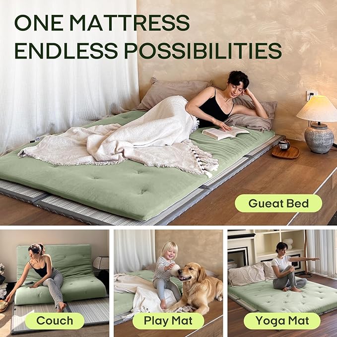 ZonLi Japanese Floor Futon Mattress King Size 80"x 76", 100% Cotton Cover 2.5'' Thicken Tatami Mattress, Foldable Sleeping Pad, Portable Dormitory Tatami Mat, Roll Up Floor Lounger Bed for Adult