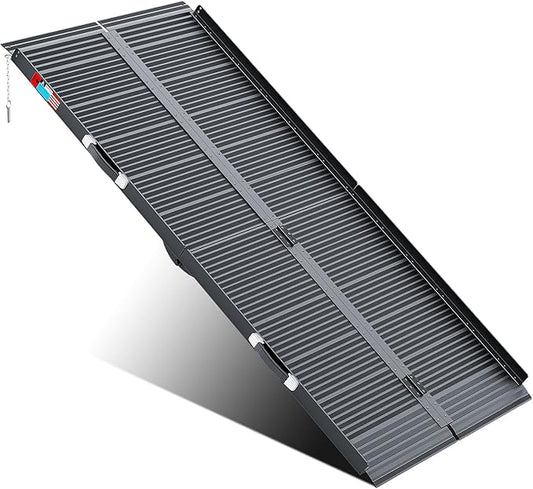 Black Portable Wheelchair Ramp, 6FT No-sew Non-Slip Aluminum Wheelchair Ramp, Folding Portable Wheelchair Ramps for Home, Weight Capacity Up to 800LBS, Loading Dock Plates