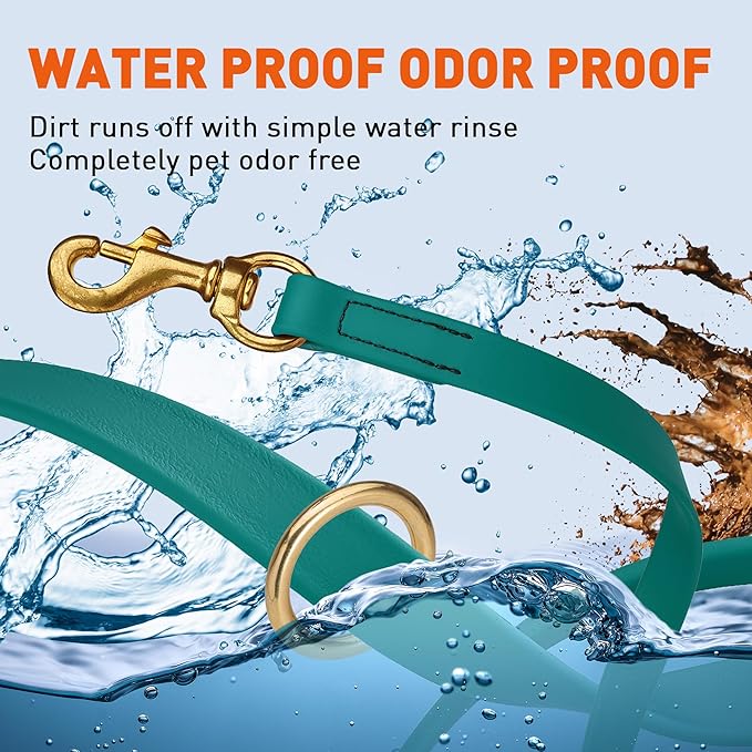 Viper Biothane K9 Working Dog Leash Waterproof Lead for Tracking Training Schutzhund Odor-Proof Long Line with Solid Brass Snap for Puppy Medium and Large Dogs 4ft, Blue Aqua