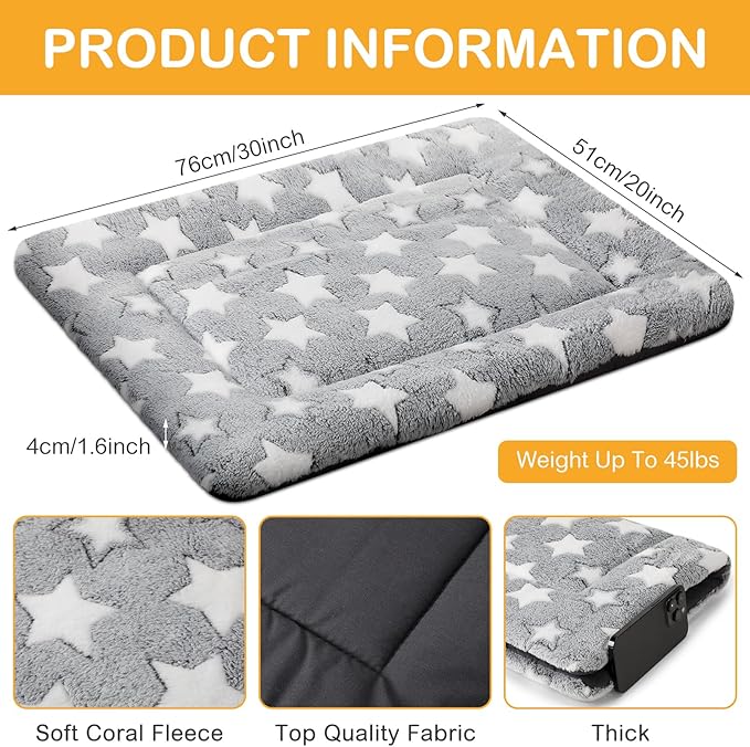 VitalCozy 4 Pcs Winter Dog Crate Pads, Ultra Soft Warm Washable Dog Cat Bed Mat for Pet Crate Comfortable Replaceable Reversible Kennel Pad for Small, Medium, Large Dogs(20 x 30 x 1.6 Inch,Gray)