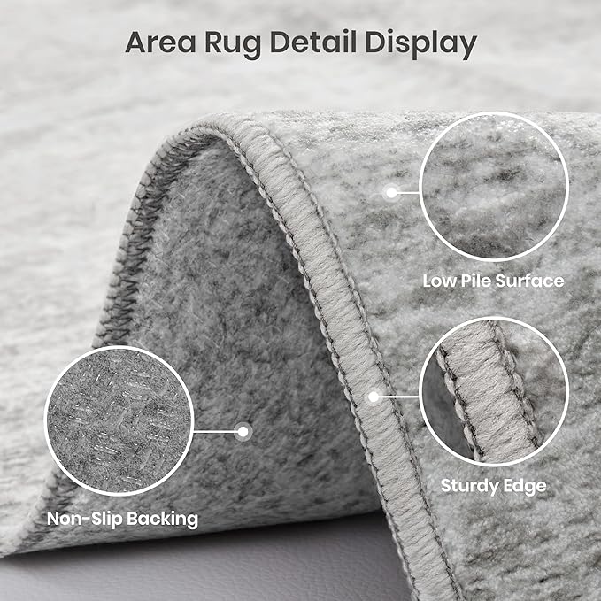 Valenrug Washable Rugs 2x5 - Stain Resistant 2x5 Area Rugs for Living Room, Non Slip Backing Large Area Rugs for Bedroom, Folable Machine Washable Area Rug (2'x5', Grey)