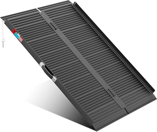 Black Portable Wheelchair Ramp, 4FT No-sew Non-Slip Aluminum Wheelchair Ramp, Folding Portable Wheelchair Ramps for Home, Weight Capacity Up to 800 LBS, Loading Dock Plates