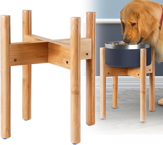 Dog Bowl Stand for Large Dogs - Elevate, Raise Bowl to 12-inch High - Adjustable, Fits Any Pet Food/Water Feeders, and Fountains - Durable Bamboo