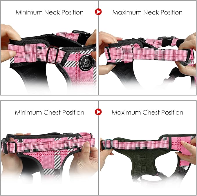 NESTROAD No Pull Dog Harness with Leash, Reflective No Choke Pet Vest Harness,Adjustable Soft Padded Dog Harness with Easy Control Handle for Large Dogs(Checkered Pink,Large)