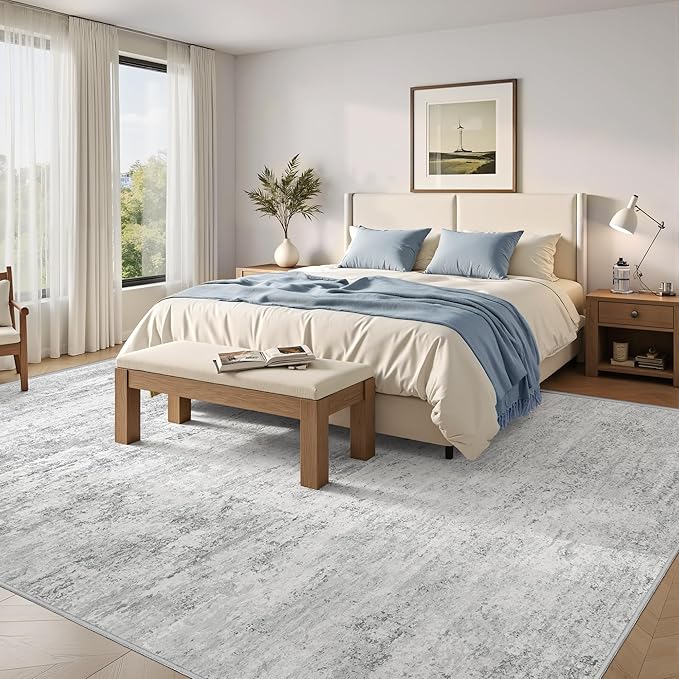 Art&Tuft Washable Rug, Anti-Slip Backing Abstract Area Rugs, Stain Resistant Rugs for Living Room, Foldable Machine Washable Area Rug(6'x9', 01-Grey)