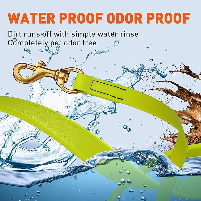Viper Biothane K9 Working Dog Leash Waterproof Lead for Tracking Training Schutzhund Odor-Proof Long Line with Solid Brass Snap for Puppy Medium and Large Dogs, 20ft Safety Yellow