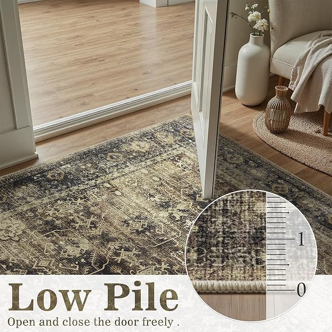 DCX Washable 5x7, Kid & Pet Friendly with Rubber Back Non Slip, Stain Resistant Vintage Rug for Living Room, Bedroom, Home Office, Soft Low Pile Large Farmhouse Distressed Carpet, Brown