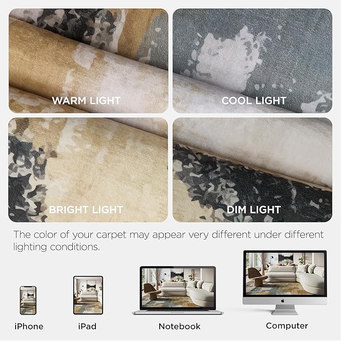 Joydeco 2x6 Washable Runner Rug for Hallway, Modern Abstract Non-Slip Soft Rugs, Low Pile Carpet for Entryway, Bedroom, Kitchen, Laundry, White &Beige & Dark Gray