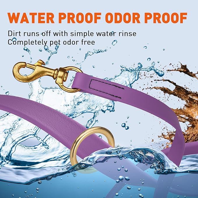 Viper Biothane K9 Working Dog Leash Waterproof Lead for Tracking Training Schutzhund Odor-Proof Long Line with Solid Brass Snap for Puppy Medium and Large Dogs 4ft, Amethyst Purple