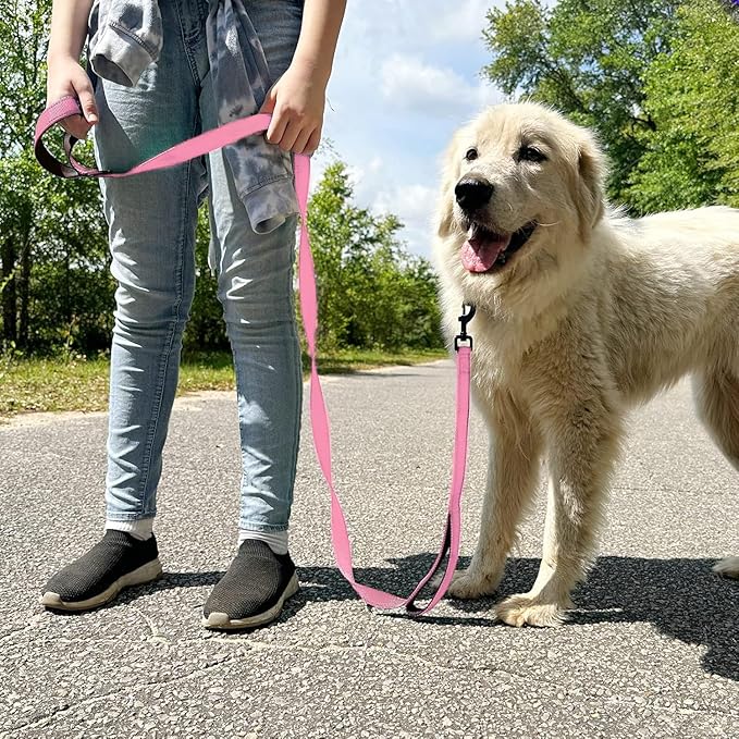 Joytale Dog Leash Heavy Duty for Large Dogs That Pull, Double Handle for Traffic Control, Double-Sided Reflective Leashes for Large Medium Dogs Night Safety, 6FT, Pink