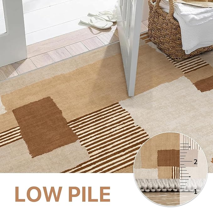 Bavni Washable Rugs 6x9 Area Rug for Living Room Bedroom, Washable Rug Vintage Print Carpet, Low Pile Lightweight Mat with Non Slip Backing, Orange Brown