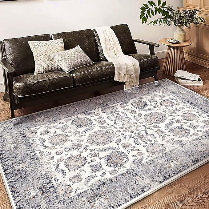 10x14 Washable Area Rug Medallion Distressed Design Boho Medallion Non-Shedding Easy Care Ideal for High Traffic Areas in Living Room Bedroom Kitchen Office Coffee Table Large Carpet