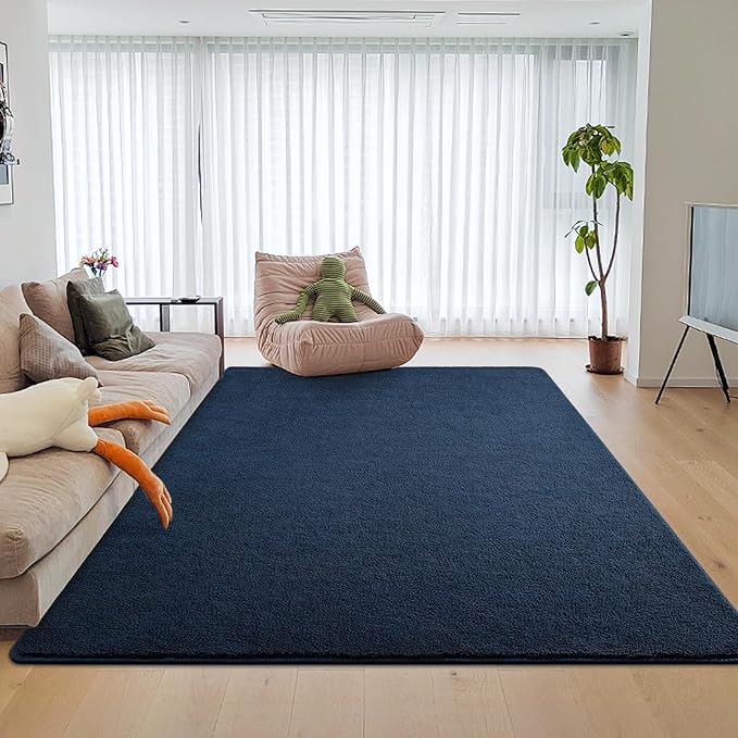 DweIke 5x7 Navy Blue Area Rugs for Bedroom, Super Soft Living Room Rug, Thickened Memory-Foam Throw Carpet, Non-Slip and Washable Carpets for Kids Boys Girls Room Dorm Nursery Home Decor
